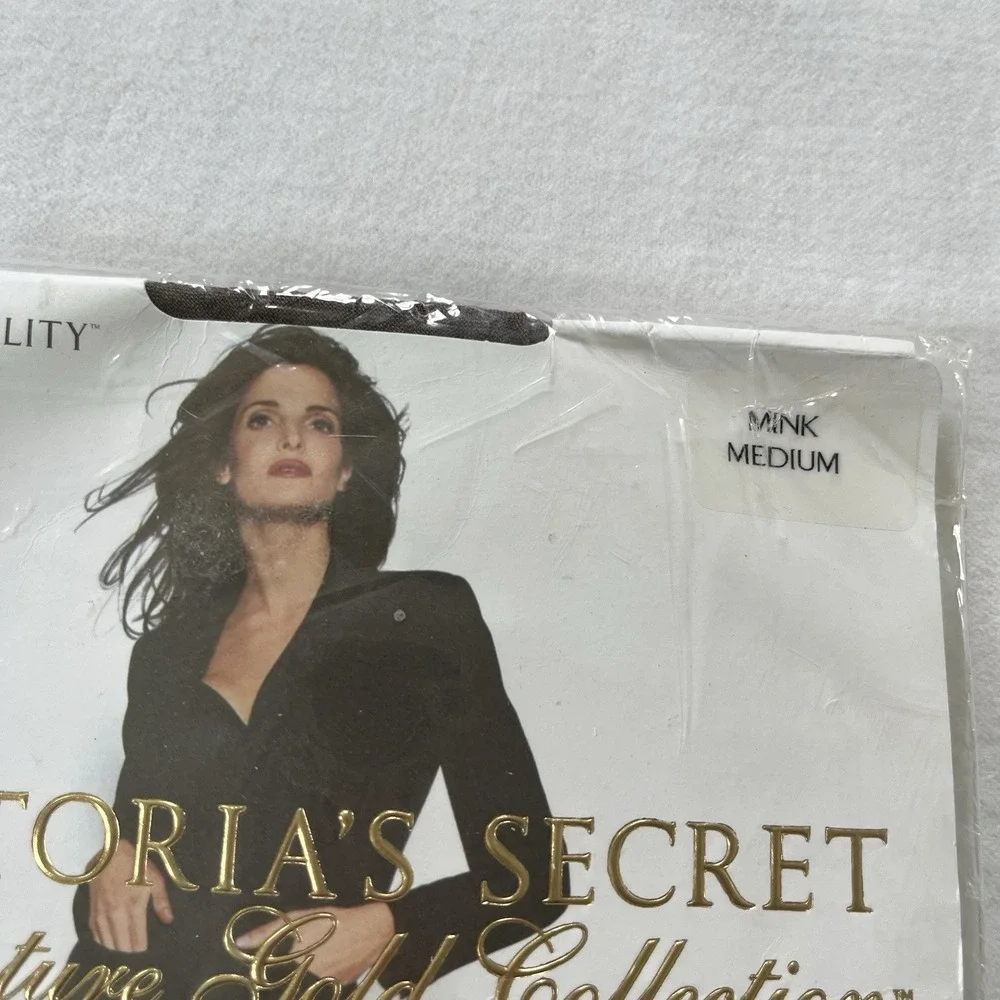 Rare Vtg Victoria's Secret Signature Gold Sheer Vitality Shaper Hosiery M Mink